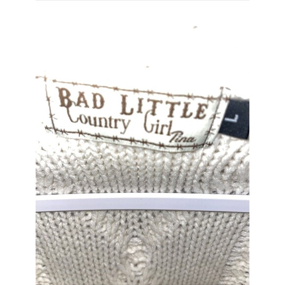 Bad Little Country Girl Women’s Cowl Neck Sweater Size Large Ivory Cable Knit - Picture 2 of 12